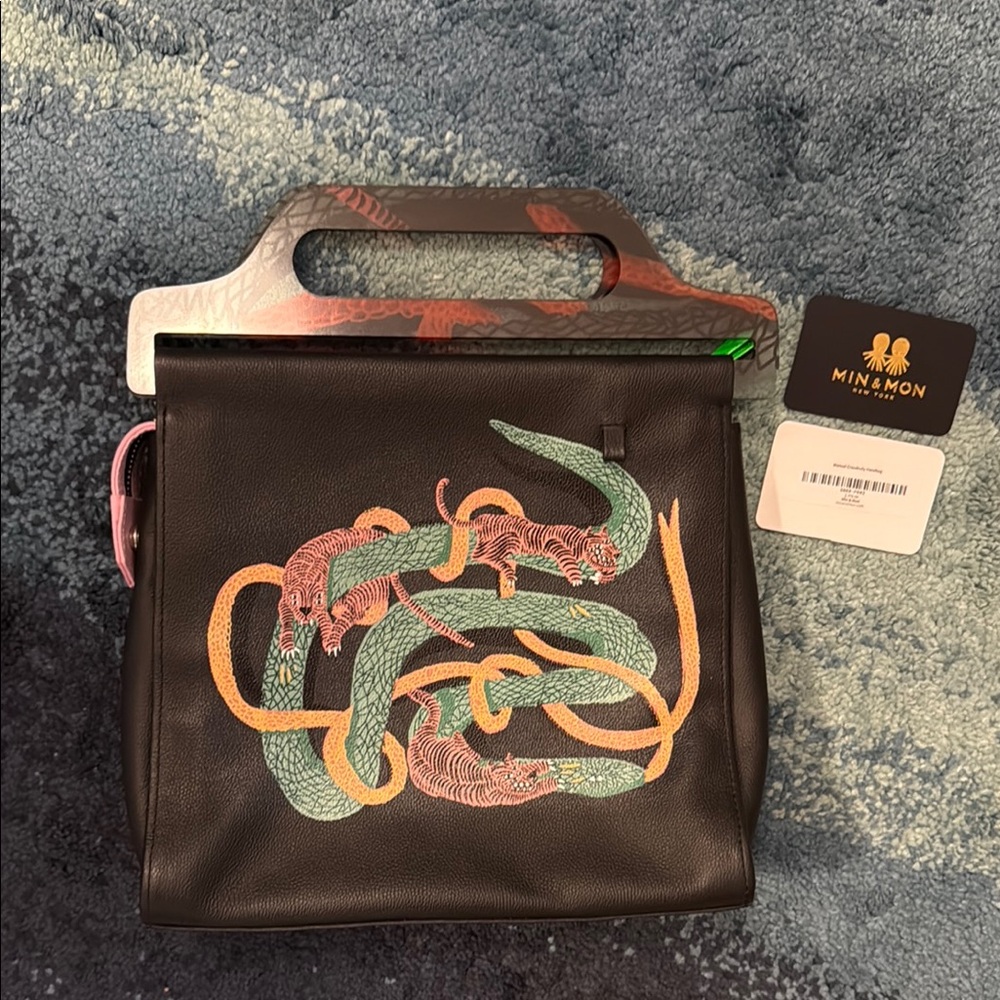 Min & Mon Black Bag with Vibrant Snake Design